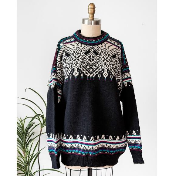 Vintage Dale of Norway Fiemme Black Purple Turquoise Wool Pullover Sweater Mens - Picture 1 of 8